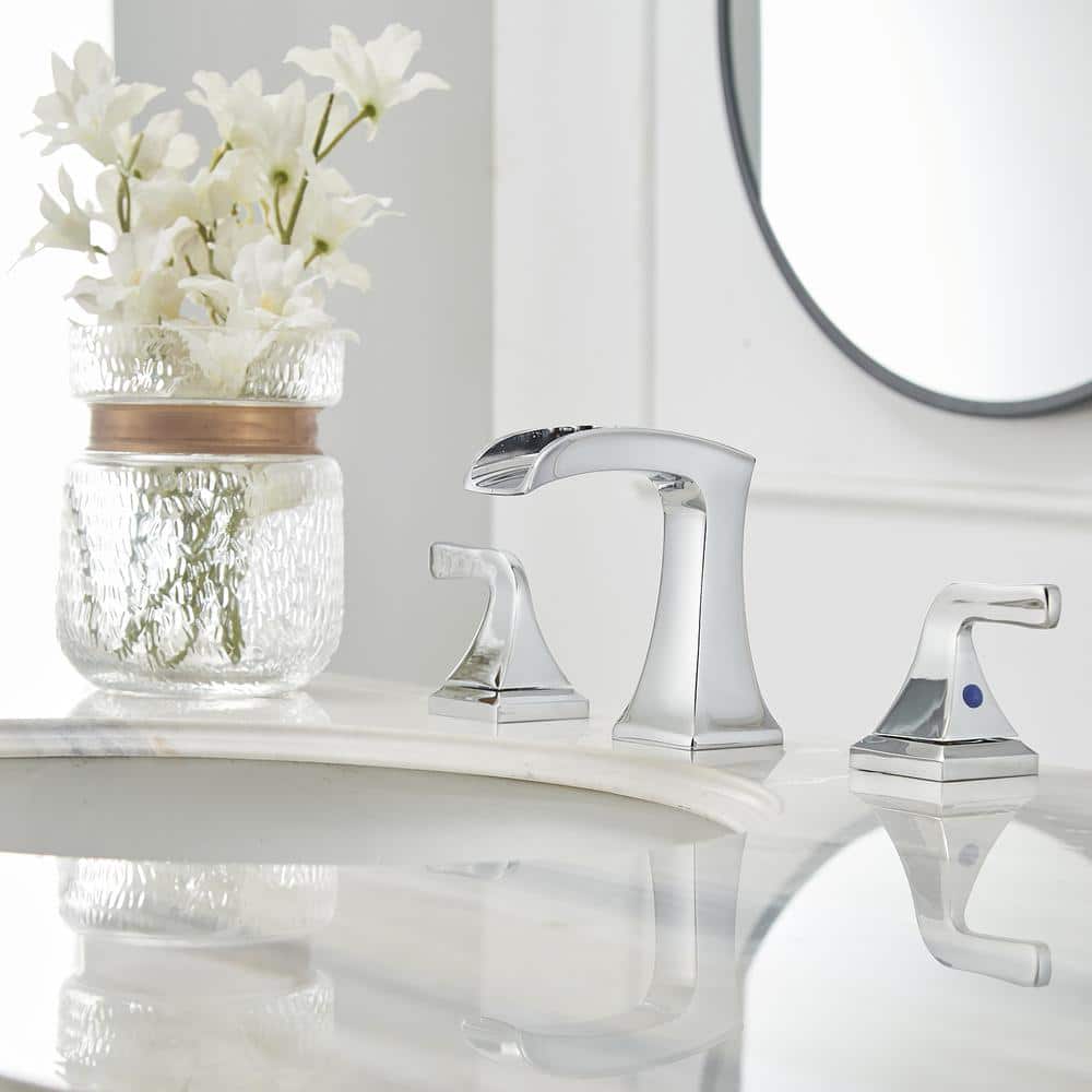 Polished Chrome 8-Inch Widespread 2-Handle Waterfall Bathroom Faucet