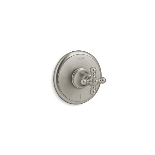KOHLER Artifacts MasterShower temperature control valve trim with cross handle in Vibrant Brushed Nickel