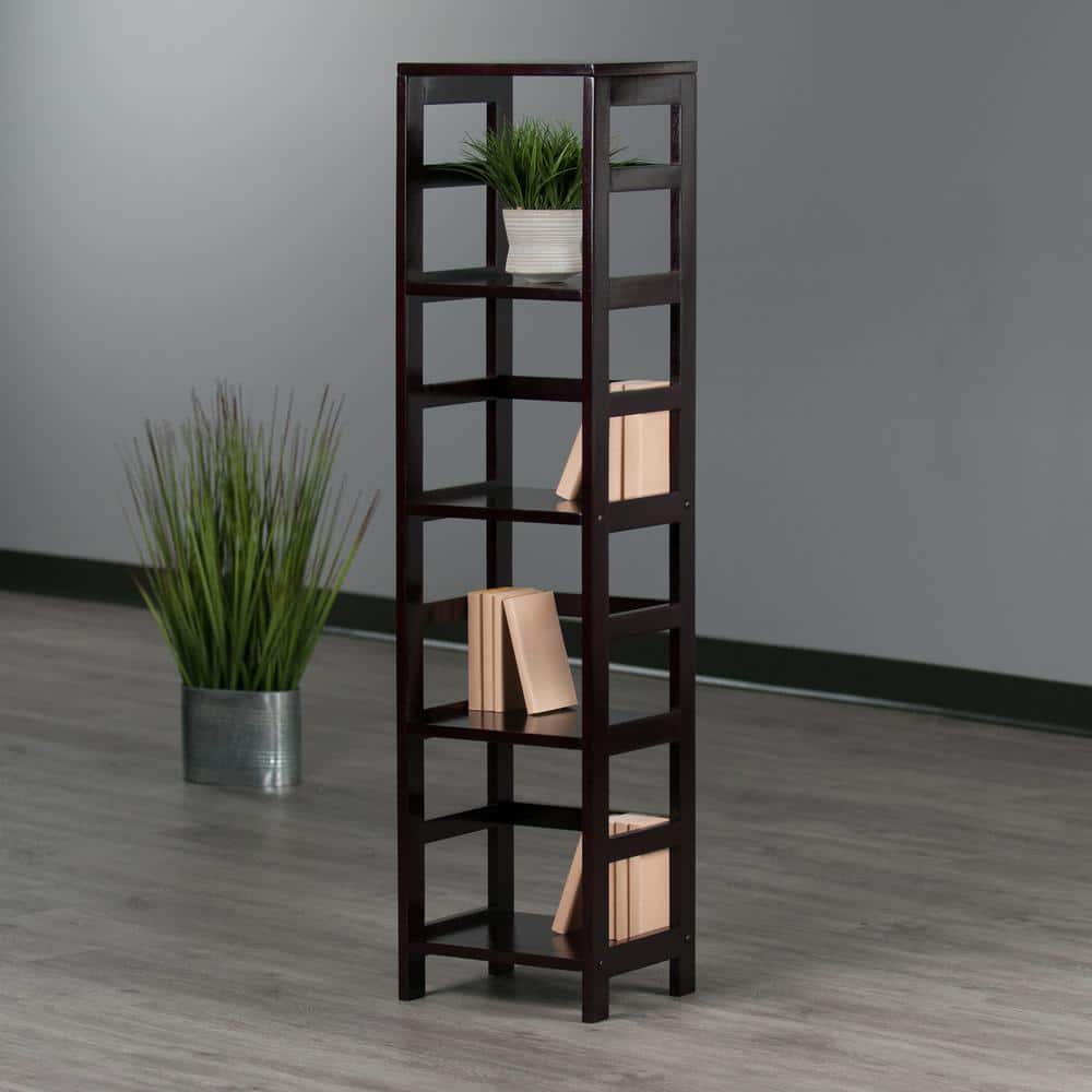 Espresso Medium Wood 4-Section Narrow Open Storage Shelf