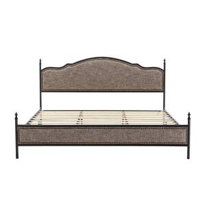 Florentin 78.2 in. Brown Metal Frame King Platform Bed with Metal Legs