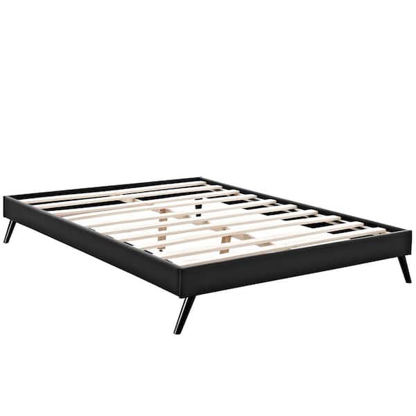 MODWAY Loryn Black Faux Leather Full Bed Frame with Round Splayed Legs