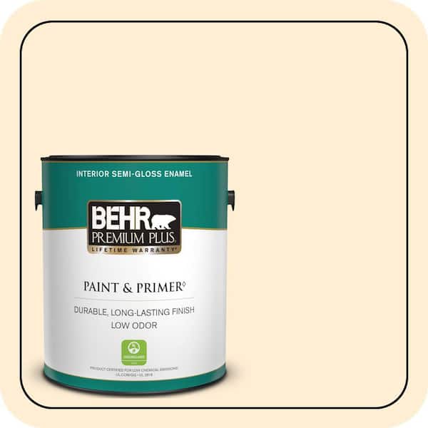BEHR PREMIUM PLUS 1 gal. #M270-1 Pearly White Semi-Gloss Enamel Low Odor Interior Paint & Primer