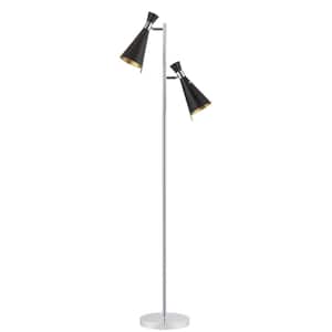 Efisio 61.5 in. Chrome Floor Lamp with Black/Gold Leaf Shade