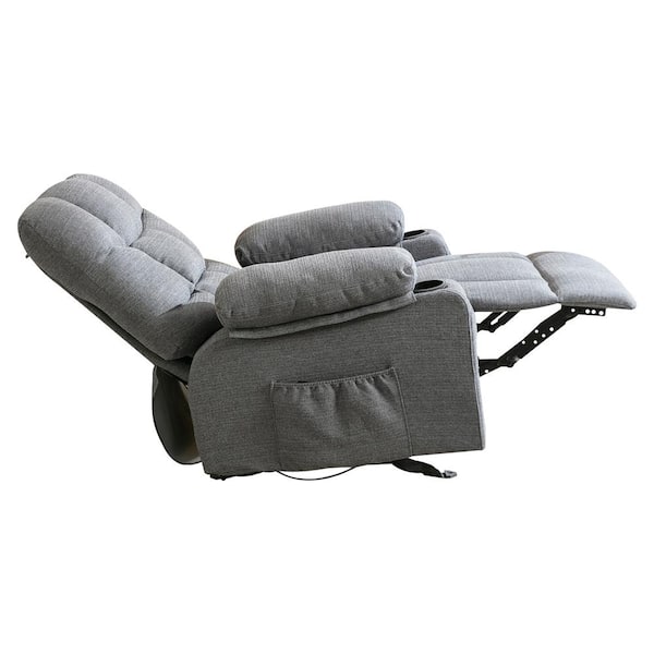 YOFE Large Gray Velvet Manual Recliner Chair with USB and 2-Cup Holders,  360° Swing Massage Heated Single Sofa Chair CamyGY-GIS00006W1521-Recliner01  - The Home Depot