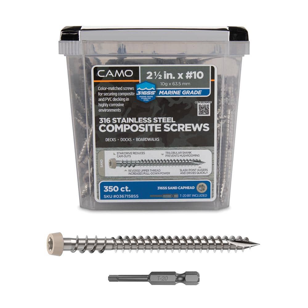 "#10 x 2-1/2 in. 316 Stainless Steel Sand Color Star Drive Flat Undercut Composite Deck Screws (350-Count)" price history on PriceWatchPro