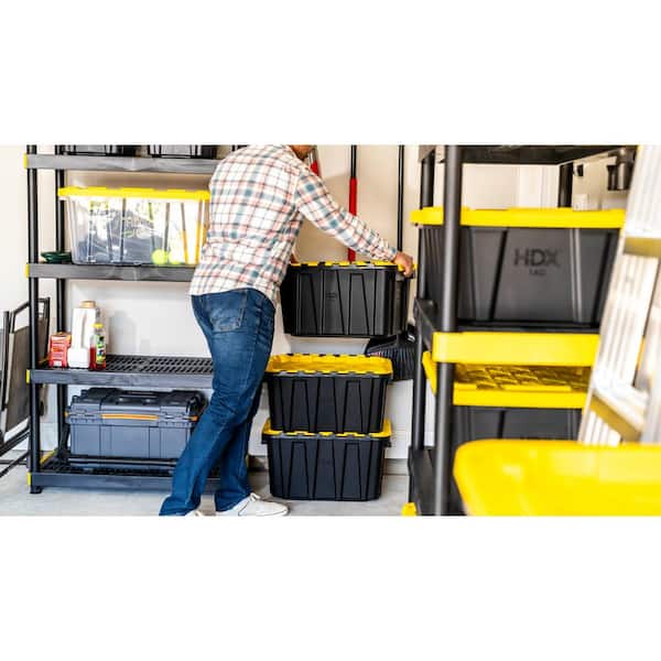 HDX 12 Gal. Tough Storage Flip Top Tote in Black with Yellow HDX 12 Gal. Tough Storage Flip Top Tote in Black with Yellow