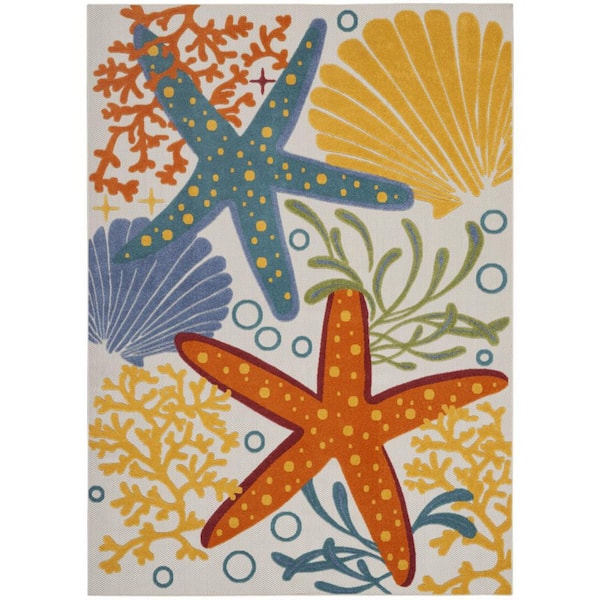 Blue, Yellow 10 ft. x 13 ft. Woven Polypropylene Indoor/Outdoor Area Rug