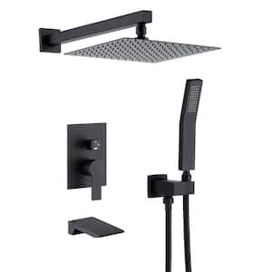 3-Spray Patterns with 2 GPM 12 in. Wall Mount Dual Shower Heads with Pressure Balanced Valve in Matte Black