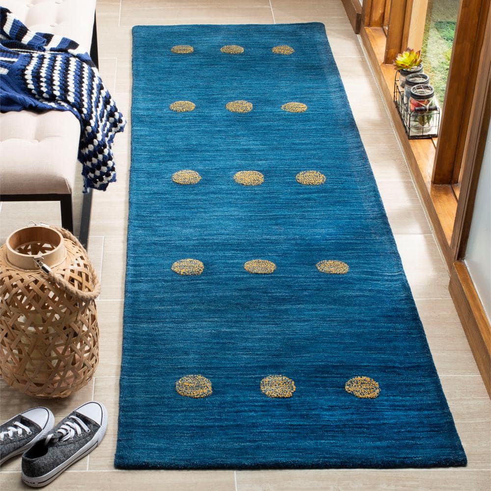 Handmade Tufted Blue Wool 27" Runner Rug