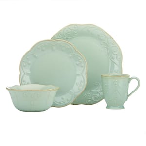 French Perle 4-Piece Traditional Light Blue Stoneware Dinnerware Set (Service for 1)
