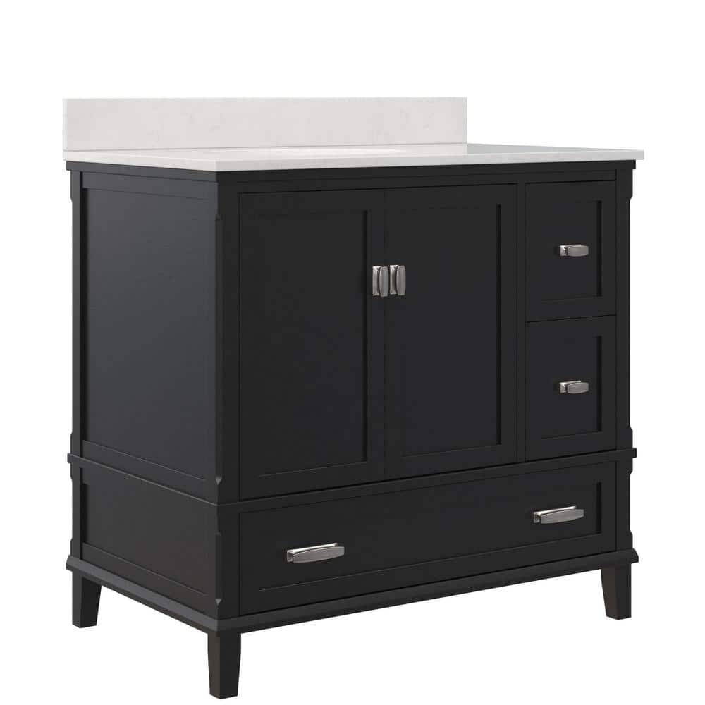Dorel Living Irving 36 in. W Bath Vanity in Black with Soft White ...