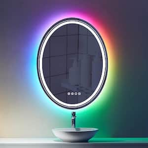 24 in. W x 32 in. H Large Oval Frameless Anti-Fog 8Color Change RBG Backlit Color Led Lights Wall Bathroom Vanity Mirror