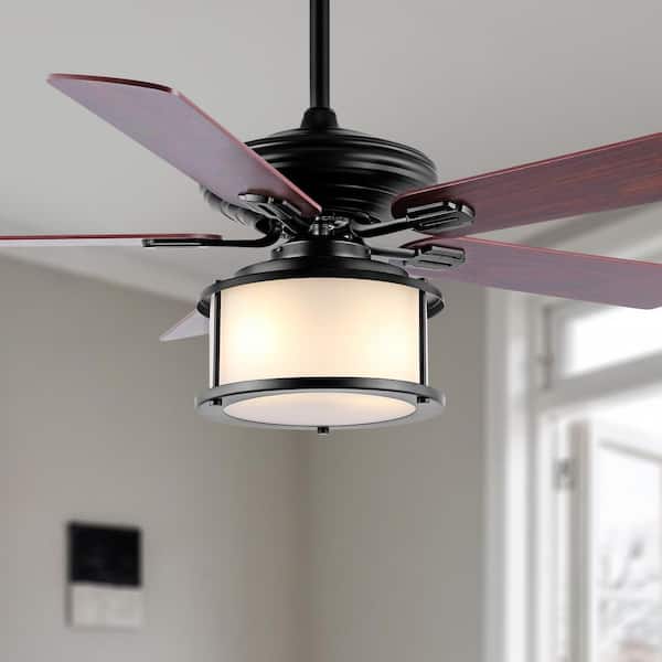 JONATHAN Y Brantley 52 in. Black 2-Light Bohemian Farmhouse Iron Included Remote LED Celling Fan