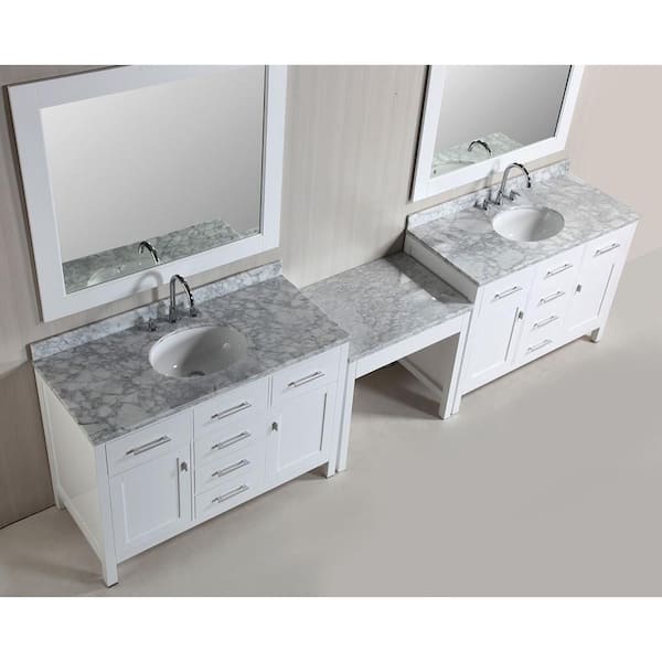 Design Element Two London 48 In W X 22 In D Vanity In White With Marble Vanity Top In Carrara White Mirror And Makeup Table Dec076c Wx2 Mut W The Home Depot