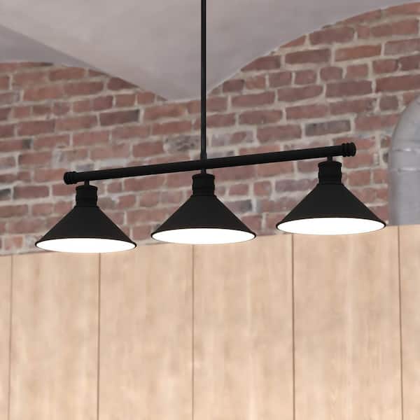 Akron 3-Light Bronze Farmhouse Linear Chandelier Island Pendant Fixture Pool Table Light