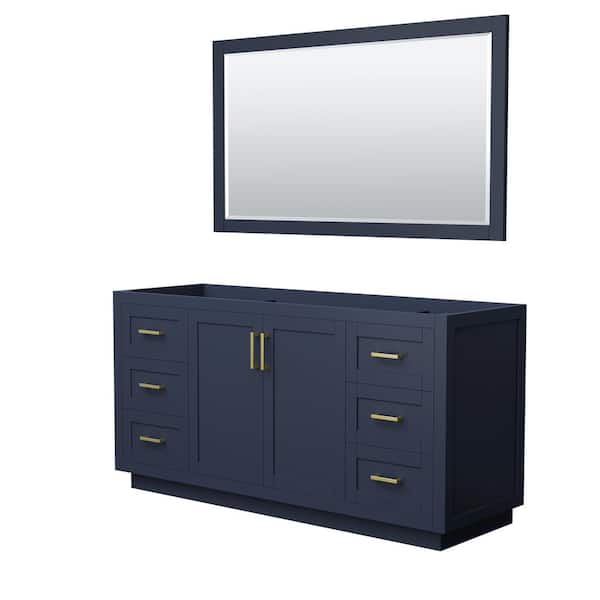 Wyndham Collection Miranda 65.25 in. W x 21.75 in. D x 33 in. H Single Sink Bath Vanity Cabinet without Top in Dark Blue with 58 in. Mirror