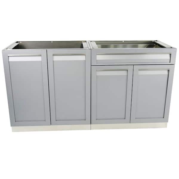 4 Life Outdoor Stainless Steel 2-Piece 64x35x22.5 in. Outdoor Kitchen Cabinet Set with Powder Coated Doors in Gray
