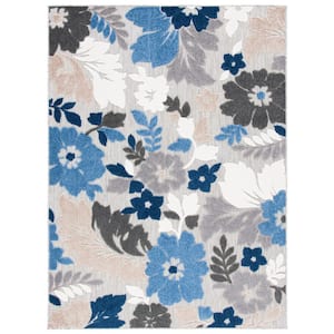 Cabana Gray/Blue 8 ft. x 10 ft. Floral Liberty Indoor/Outdoor Patio  Area Rug