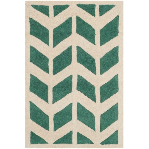 SAFAVIEH Chatham Teal/Ivory 2 ft. x 3 ft. Chevron Area Rug