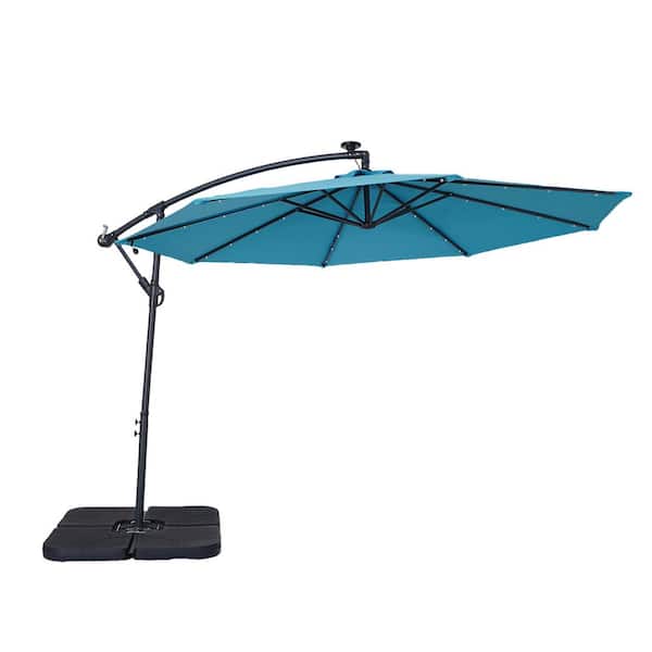 Unbranded 10 ft. Lake Blue Steel Outdoor Solar Led Tiltable Cantilever Umbrella Patio Umbrella with Crank Lifter