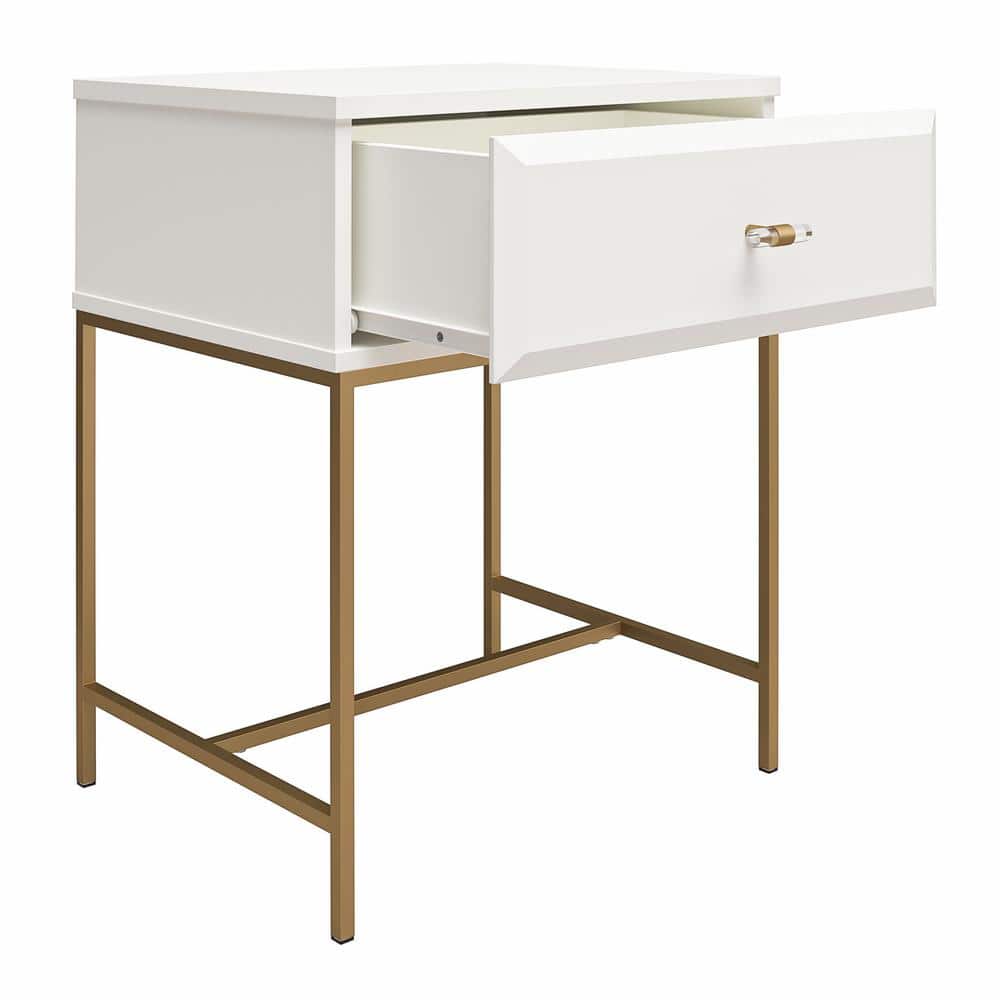 Effie White and Gold 1-Drawer Nightstand with Lucite Pull
