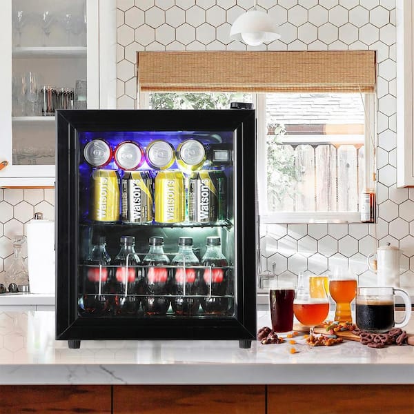 60 Can Beverage Refrigerator Cooler - Mini Fridge with Reversible Clear  Front Glass Door for Beer Soda or Wine Drink Machine for Home, Office or  Bar, 1.6cu.ft