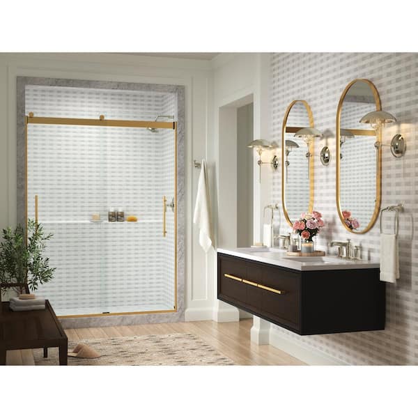KOHLER Levity Plus 57-60 in. W x 82 in. H with 3/8 in. Thick Sliding Frameless Shower Door Crystal Clear Glass