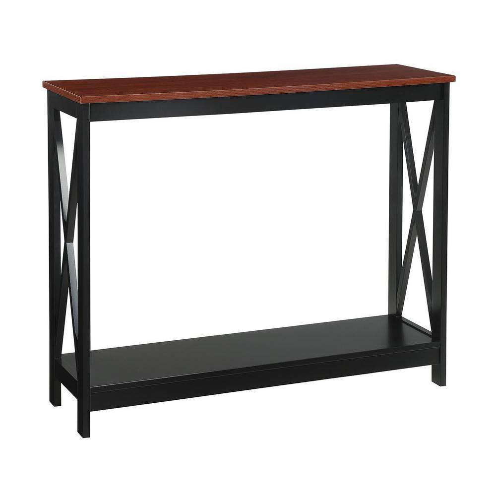 Cherry Black Wood Console Table with Storage Shelf