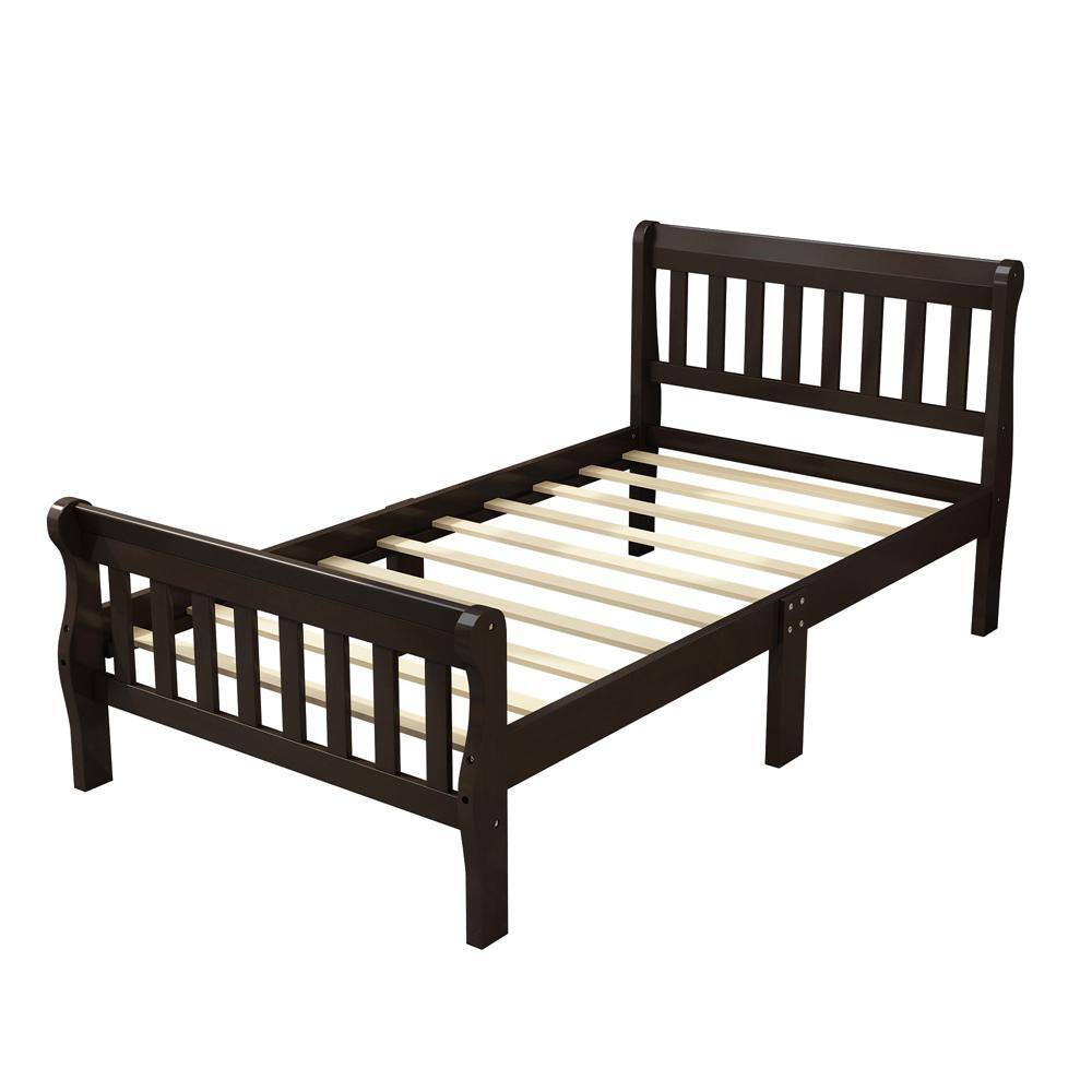 79 in. Espresso Wood Twin Platform Bed with Headboard LC-953094 - The ...