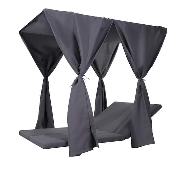 51.25 in. x 31.25 in. Outdoor Chaise Lounge Daybed Replacement Cushion & Curtains Dark Gray