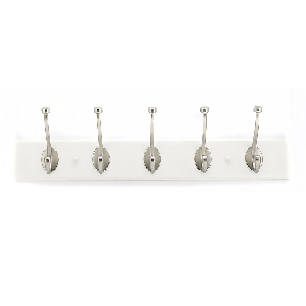 Brushed Nickel and White 25.6" Wall Mount Hook Rack