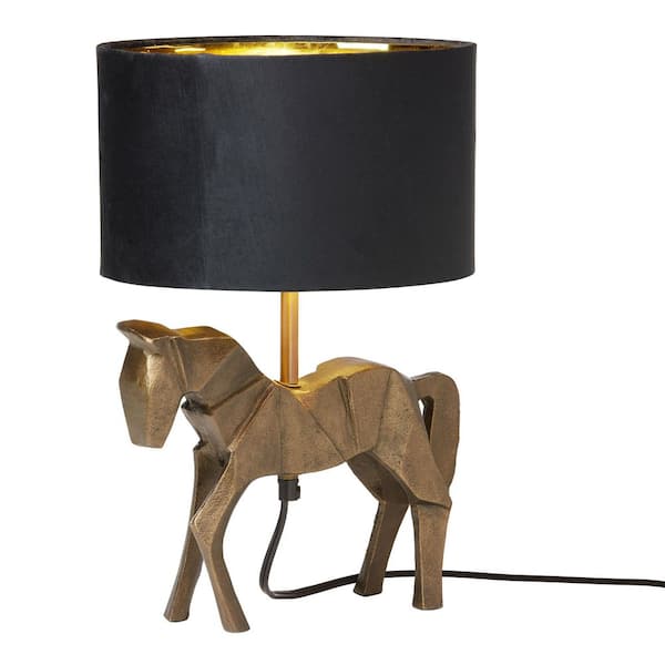 River of Goods Camren 18.5 in. Black Pillar Table Lamp with Woven Brass Metal Shade