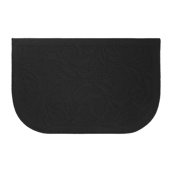 Creative Home Ideas Begonia Textured Loop Black 18 in. x 30 in. Slice Wedge Shaped Kitchen Rug