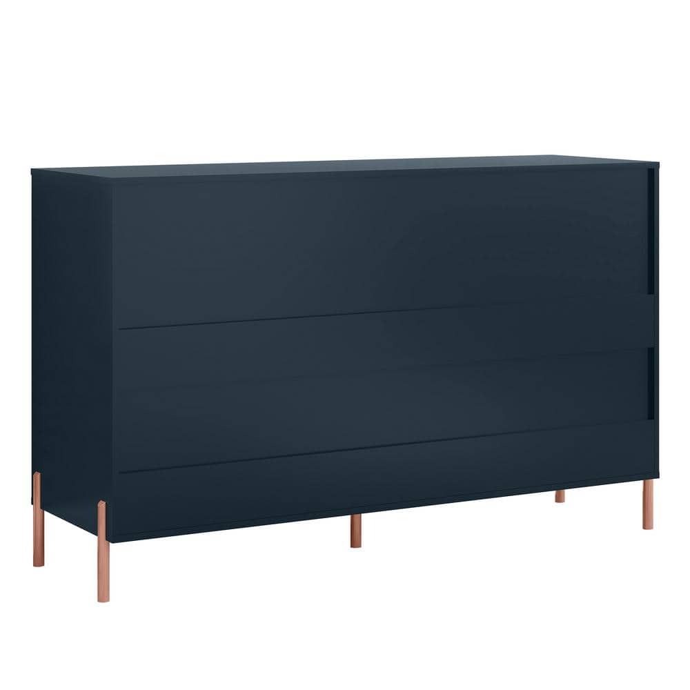 Navy Double Dresser with Soft Close Drawers and Gold Accents