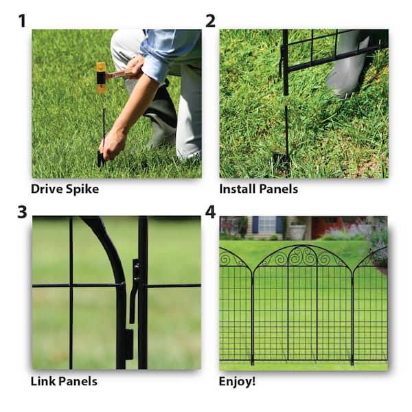 Vigoro Rockdale 43.8 in. Black Steel Fence Panel (3-Pack)