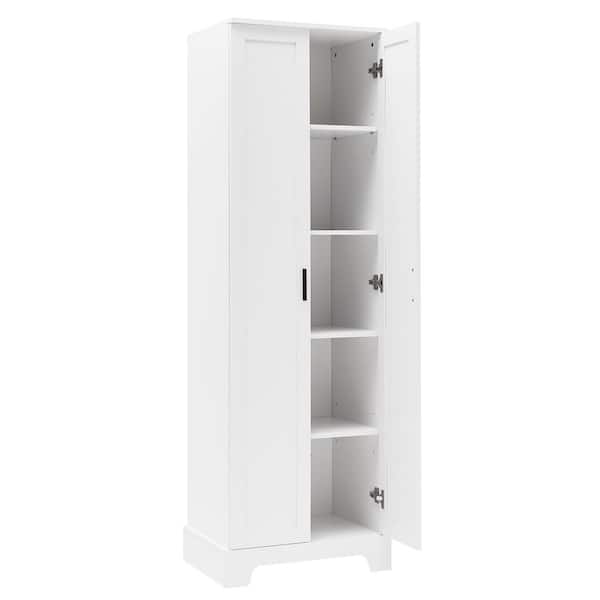 Unbranded 23.3 in. W x 17 in. D x 71.2 in. H White Linen Cabinet with Two Doors and Adjustable Shelf for Bathroom Office