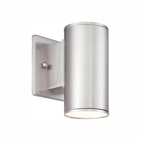 Designers Fountain Barrow 6 in. Satin Platinum Integrated LED Outdoor Line Voltage Wall Sconce