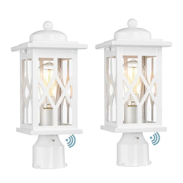 13.9 in. 1-Light White Aluminum Dusk to Dawn Hardwired Outdoor Rust Resistant Pier Mount Light with No Bulbs Included