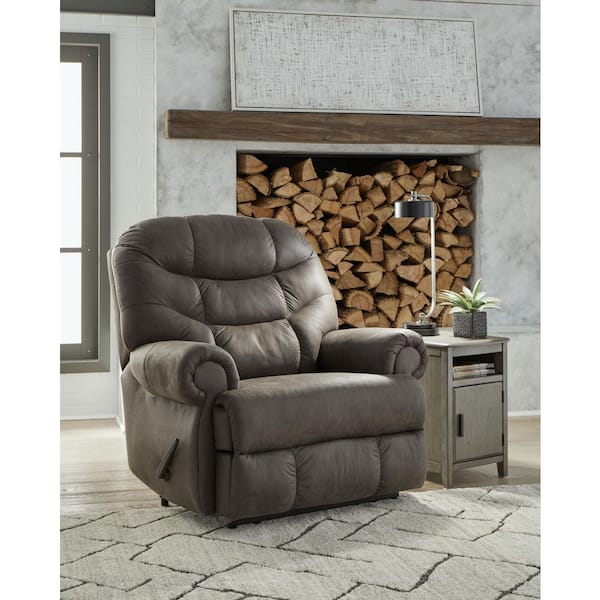 Camera Time Gray Faux Leather Standard Recliner with Highbacked