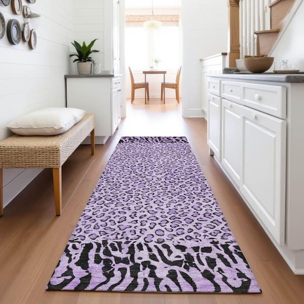 Mayfield Premium Machine Washable Abstract AMF1230 Purple 2 ft. 3 in. x 7 ft. 6 in. Runner Rug