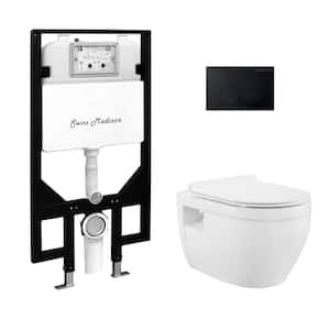 Ivy Wall-Hung Toilet, Elongated, 3-Piece Bundle 0.8/1.6 GPF Dual Flush in Glossy White with Black Flush Plate