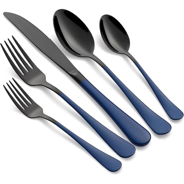 20-Piece Black Stainless Steel Kitchen Sapphire Blue Handle Cutlery Set (Service for 4)