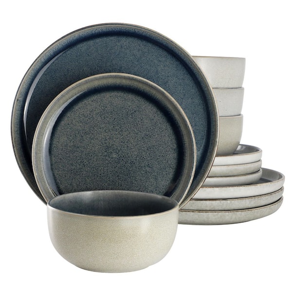Gibson Home 12 Piece Stoneware Dinnerware Set in Blue Service for
