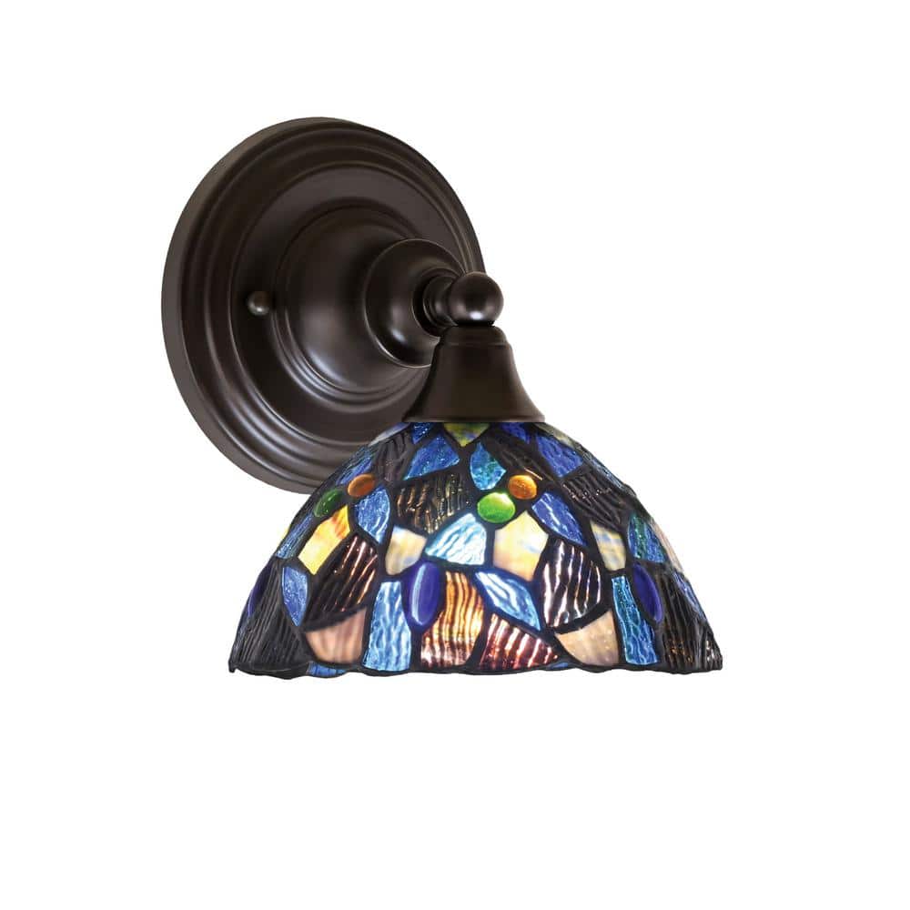 Fulton 1-Light Espresso Wall Sconce, 7 in. Blue Mosaic Art Glass