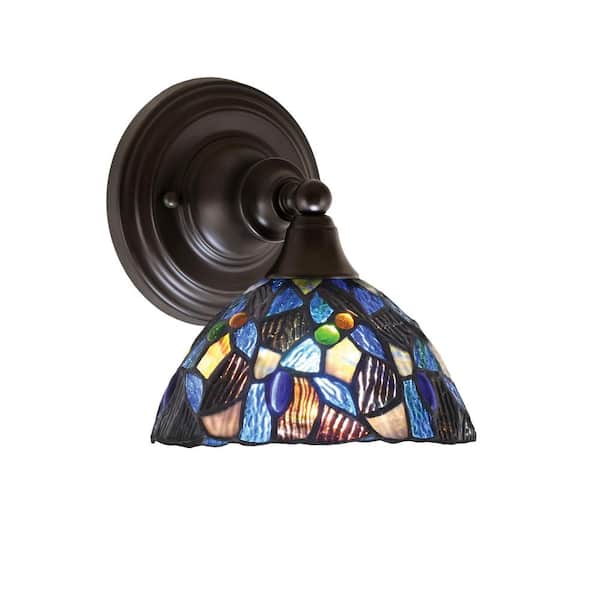 Fulton 1-Light Espresso Wall Sconce, 7 in. Blue Mosaic Art Glass