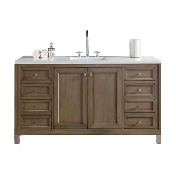 James Martin Vanities Chicago 60 in. W x 23.5 in. D x 33.8 H Single Bath Vanity in Whitewashed Walnut with Quartz Top in Classic White