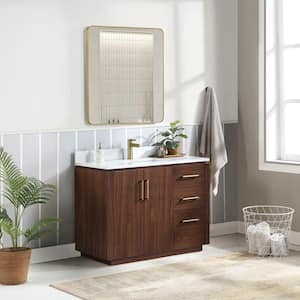 San 42 in.W x 22 in.D x 33.8 in.H Single Sink Bath Vanity in Natural Walnut with White Composite Stone Top