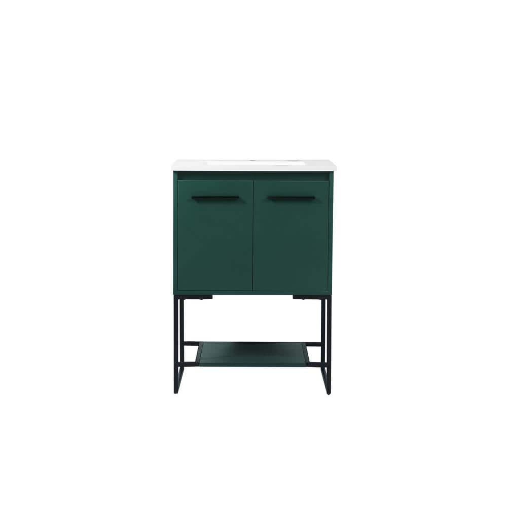 Simply Living 24 in. Single Bathroom Vanity in Green with Engineered Marble