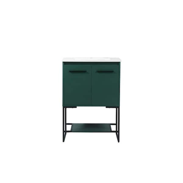 Unbranded Simply Living 24 in. Single Bathroom Vanity in Green with Engineered Marble Vanity Top in Ivory White
