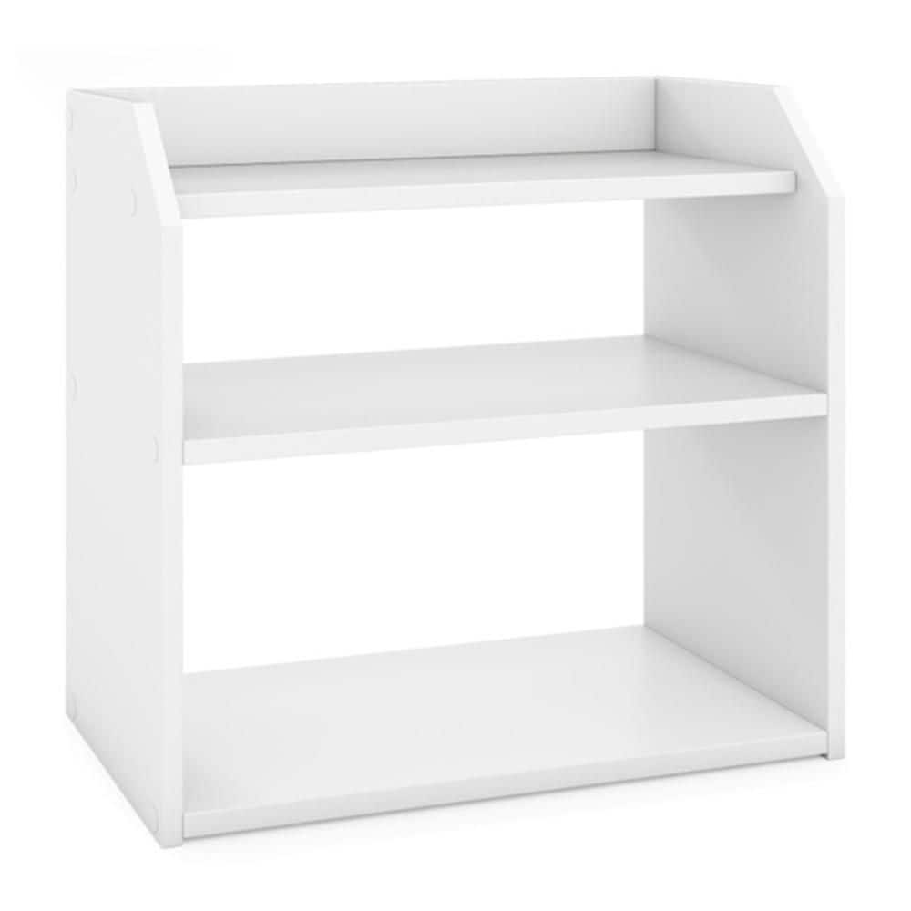 3-Tier Vanity Organizer in White, Desktop Storage Shelf, Raised Guardrail Anti-Fall Tabletop Organizer for Home Office